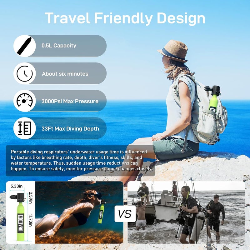 HOUVAN Store Mini Scuba Tank 0.5L Diving Tank with DOT Certification Reusable Lung Air Tank Backup Air Source Pony Bottle for Underwater Shooting and Emergency Rescue Operations - Image 5